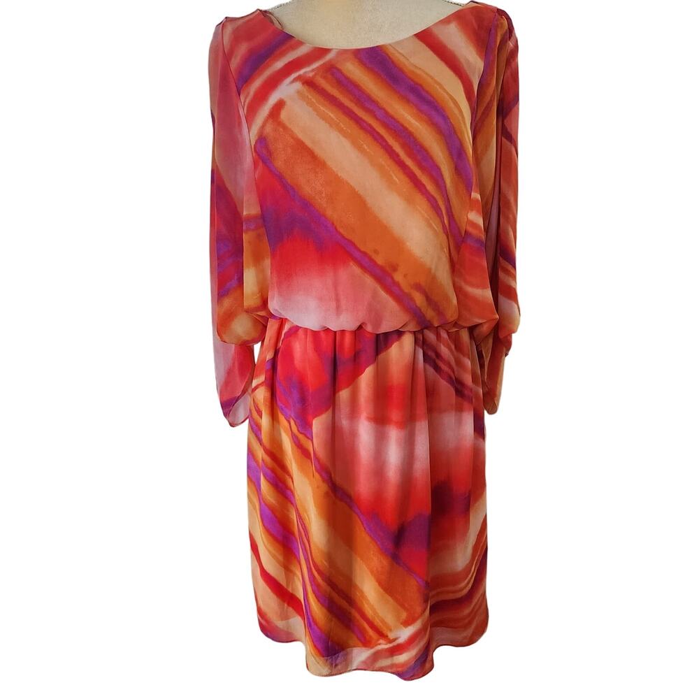 Dressbarn Multicolored Orange Purple Flowy Long Slit Sleeves Plus 14